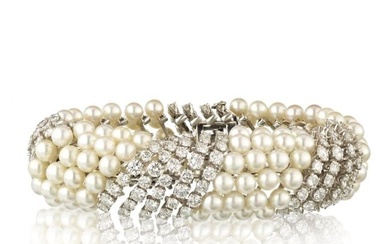 David Webb Platinum & 18K White Gold White Pearl & Diamond Bracelet