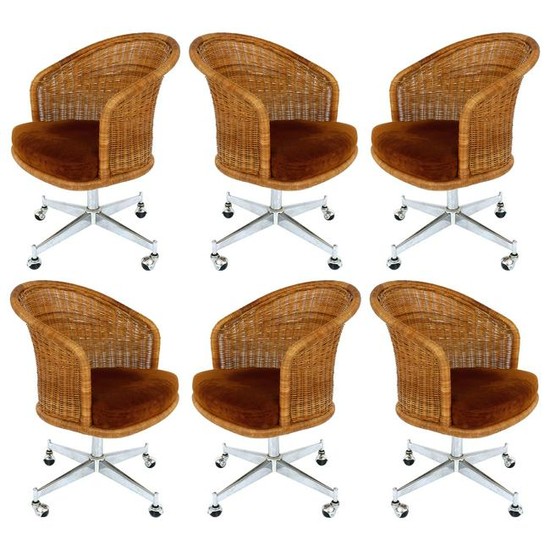Daystrom Midcentury Rattan / Stainless Swivel Chairs