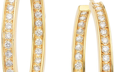Diamond, Gold Earrings Stones: Full-cut diamonds weighing a total...