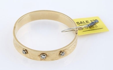 Diamond Rigid Bracelet, 3 diamonds about 0.45 ct., 14K 10 dwt.