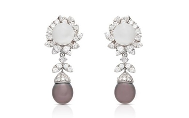 Diamond White & Black Pearl Earrings