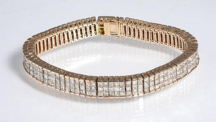 Diamond and 14k rose gold tennis bracelet, 17.45ctw