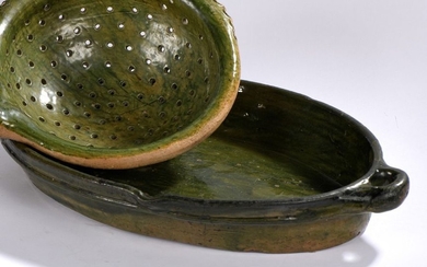 Drip pan in pinkish green glazed earthenware, oblong...