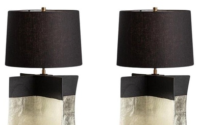 Dumais Made, Contemporary, Ceramic Croisillon Table Lamps, Gold Glaze, 2021