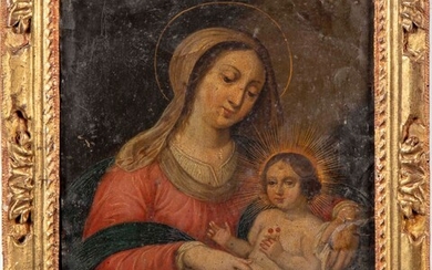 ECOLE FLAMANDE du XVIIe La Vierge et l'Enfant Huile sur cuivre 27 x 17 cm...
