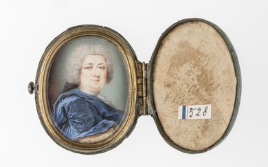 ECOLE FRANCAISE du début du XVIIIème siècle. Portrait d'homme à la perruque en habit bleu....