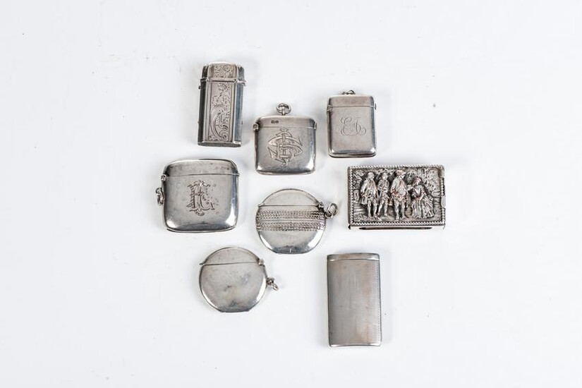 EIGHT SILVER VESTA CASES, VARIOUS MAKERS AND DATES