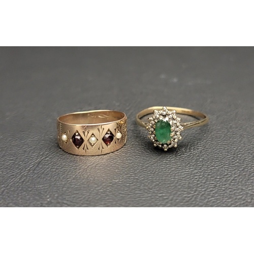 EMERALD AND DIAMOND CLUSTER RING together with a garnet and ...