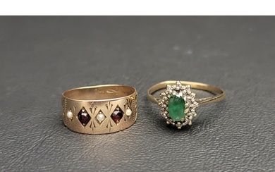 EMERALD AND DIAMOND CLUSTER RING together with a garnet and ...