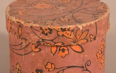 Early 19th C. Wallpaper Covered Trinket Box.
