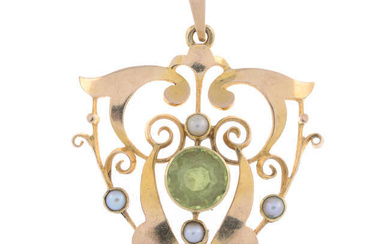 Early 20th gold peridot & split pearl pendant