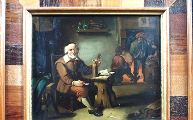 Ecole hollandaise du XIX's : Scène de taverne, H.s.C., 17 x 20