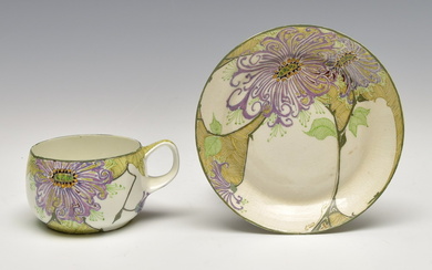 "Eggshell" cup and saucer with polychrome floral decoration,...