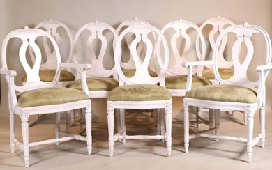 Eight Neoclassical Style White Painted Chairs