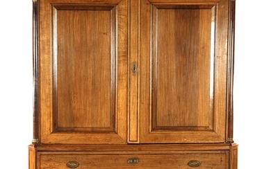 (-), Oak cabinet with semi-columns on the corners...