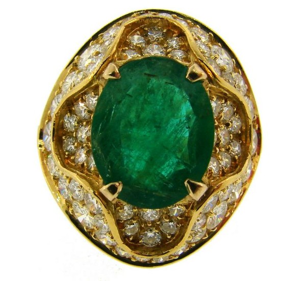 Emerald Diamond Yellow Gold Cocktail RING