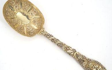 English Repousse Sterling Silver Serving Spoon