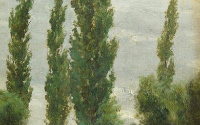 European School, late-19th/early-20th century- A path through fields; oil on canvas, signed indistinctly lower right, 36.5 x 27.5 cm