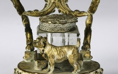 FIGURAL BRONZE INK STAND with SMALL DOG