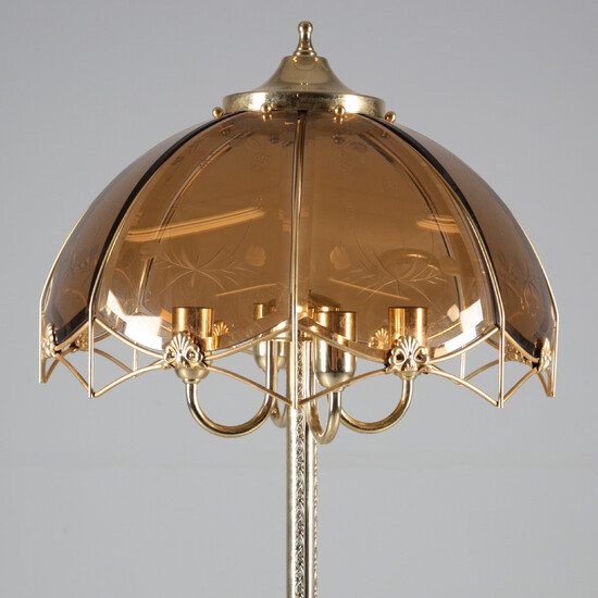 FLOOR LAMP, brass / glass, 4 light points, 20th century.