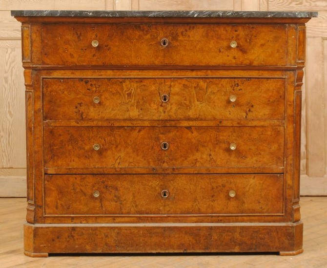 FRENCH MARBLE TOP BURL WOOD COMMODE C.1860