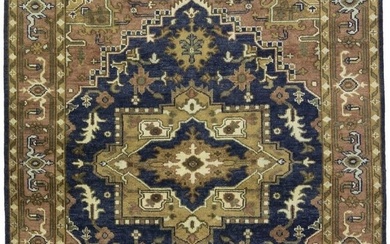 Farmhouse Wool Oriental Rug Floral Design 8X10 Hand-Knotted Heriz Serapi Carpet