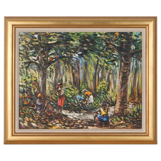 Figural Impressionist Style Oil Painting, Late 20th Century