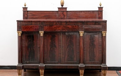 Fine 19th C. Figured Mahogany Sideboard With Carved And Gilt Details