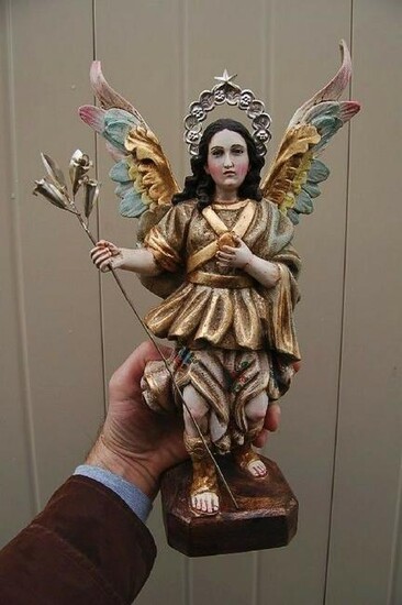 Fine Hand Carved Wood Statue: "The Angel Samuel" + 15