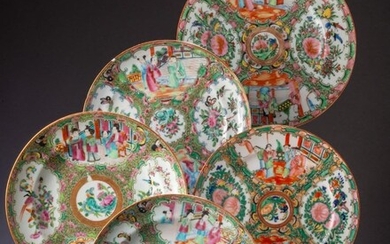 Five Chinese Export Rose Medallion Dishes.