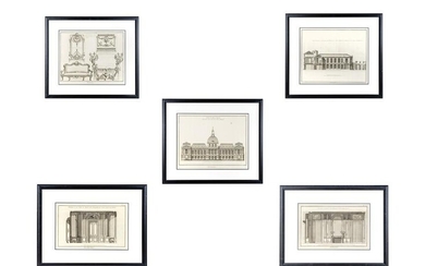 Five French Architectural Engravings 1, 2 and 5: 21 x