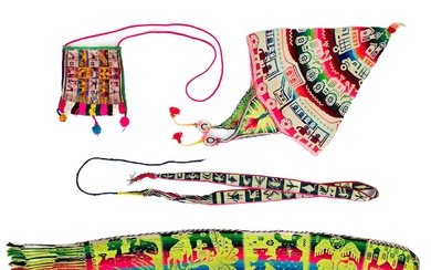 Four Bolivian embroidered items, 20th century.
