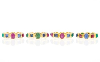 Four Gold and Cabochon Colored Stone Band Rings