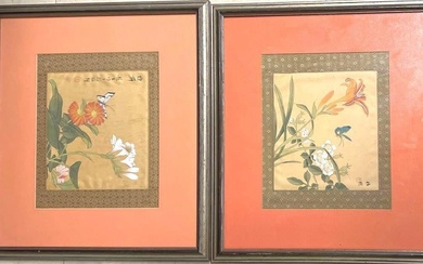 Framed Pair of Asian Silk Painting