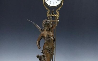 French Char du Progres Swinging Arm Figural Clock