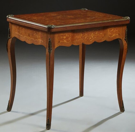 French Inlaid Mahogany Ormolu Mounted Games Table, 19th