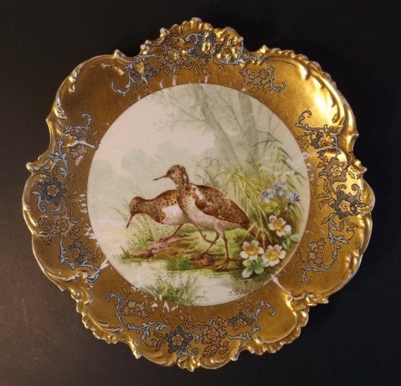 French Limoges Plate, Golse 1900s, Birds Belle Epoque