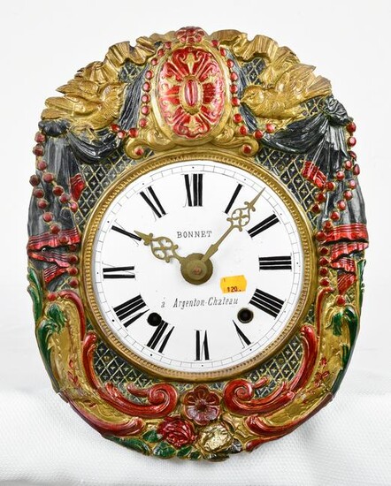French Repousse Brass Comtoise Wall Clock