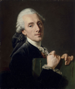 French School, 18th Century, Portrait of an artist, possibly Joseph-Marie Vien (1716-1809), holding a portfolio and stylus, bust-length