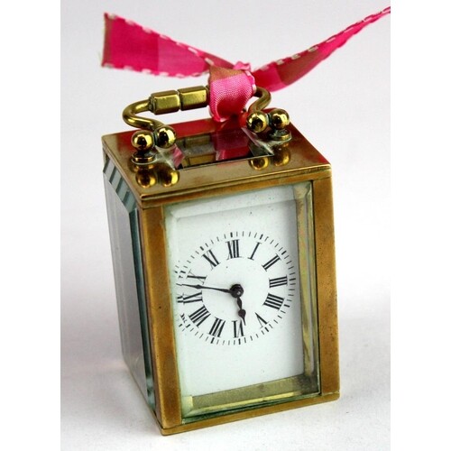 French miniature brass five glass carriage clock, height 60m...