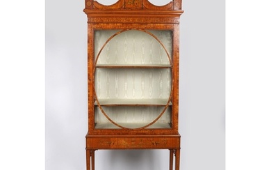 GEORGE III SATINWOOD & MARQUETRY CABINET ON STAND