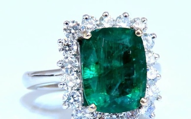 GIA Certified 4.86ct natural green emerald diamonds ring 14kt Halo Prime