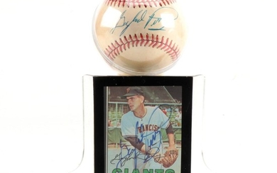 Gaylord Perry Signed National League Baseball with Signed Topps Card COA