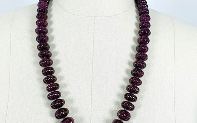 RUBY Melon Rondelle Beads : 1349.50cts Natural Untreated Unheated Ruby Gemstone Hand Carved 15mm - 19mm Beads Necklace