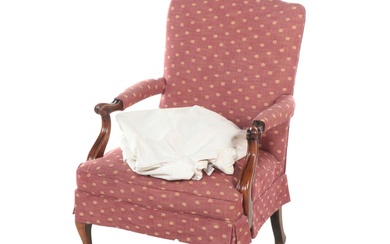 George II Style Walnut and Polka-Dot Library Armchair Plus White Slipcover