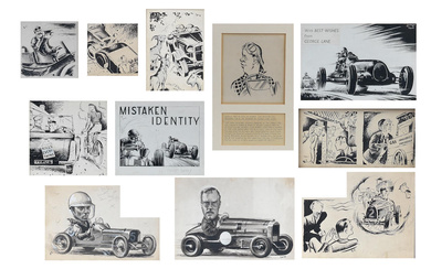 George Lane (British), eleven assorted small motoring themed illustrations