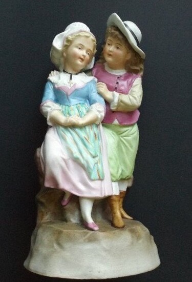 German Boy & Girl Porcelain Figurine Heubach 1880s
