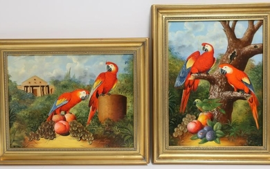 Giui: Two Similar Paintings of Parrots, O/B