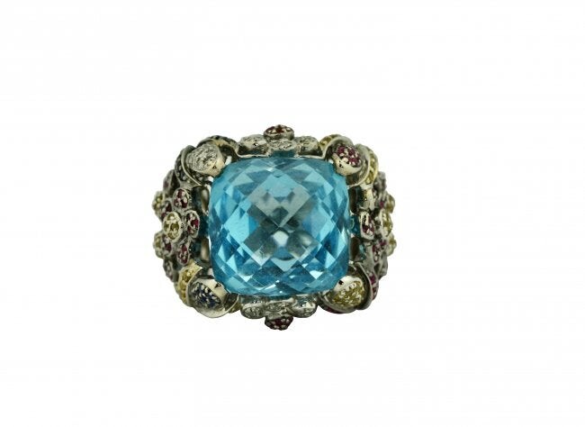 Gold, Blue Topaz, Colored Stone and Diamond Ring