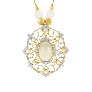 Gold, Moonstone and Diamond Pendant Necklace